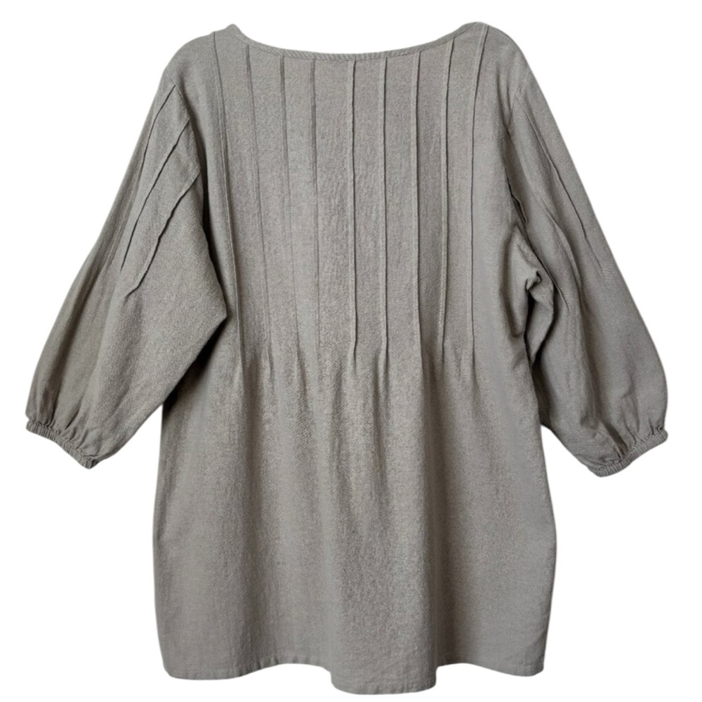 SOFT SURROUNDINGS Pintuck Peasant Boho Natural Cotton Longline Tunic in Tan MED - Picture 4 of 12